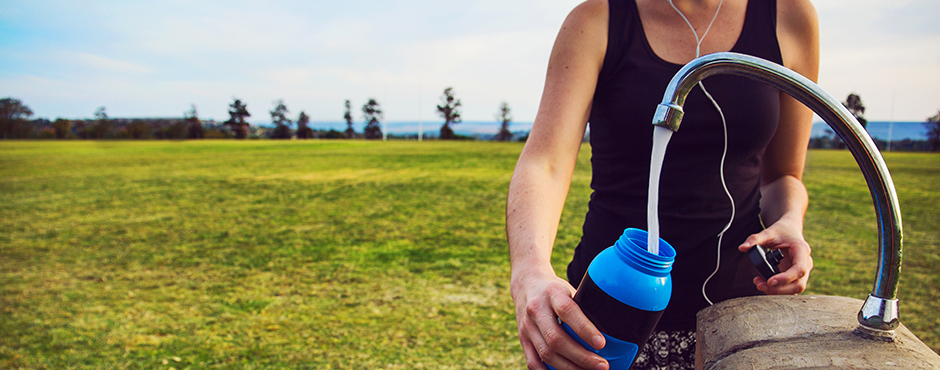 filling water bottle